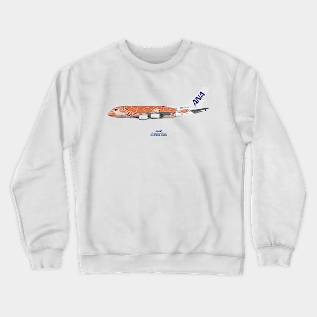 Illustration of ANA Airbus A380 - Flying Honu Ka La Crewneck Sweatshirt by SteveHClark